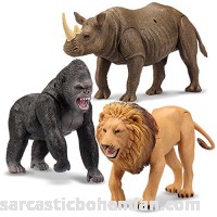 Kid Galaxy Lion Rhino Gorilla Plastic Educational Posable Safari Animal Figures 3 Piece Yellow Lion Set B07DFF8ZKN